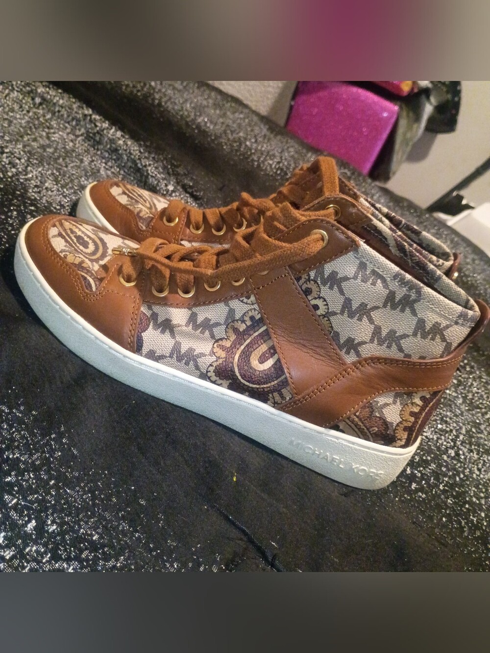 Michael Kors Brown MK Logo Paisley High Top Sneakers